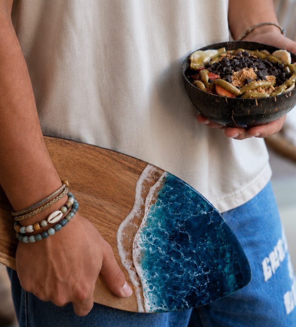 Açaí bowl con tabla de surf